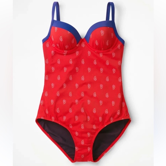 Boden Red Blue Underwire Summer Beach Vacation One-Piece Swim-Suit Sz 36C - Picture 1 of 11